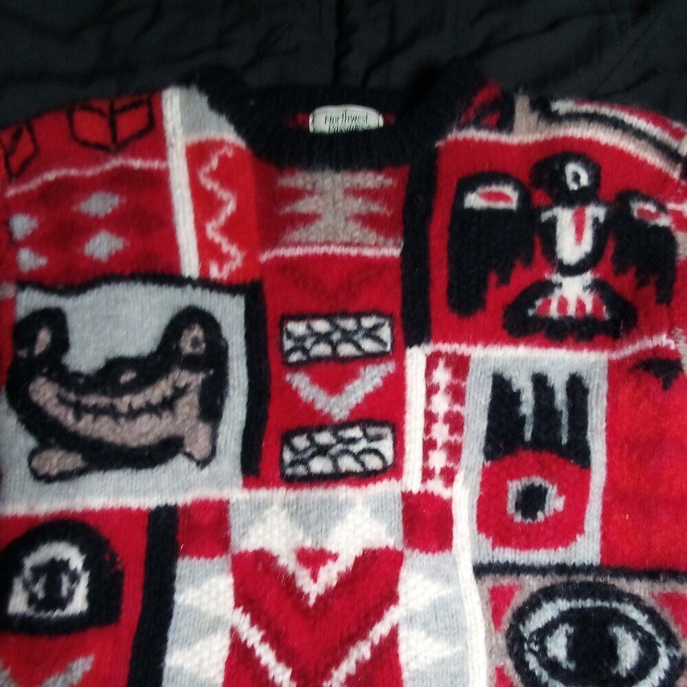 Vintage Northwest Passages Pacific Northwest Totem Art Wool Crewneck Sweater - Picture 1 of 6